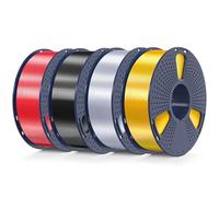 SUNLU 4KG Silk PLAPLUS Filamento Paquete, Filamento Seda Brillante 1.75mm para Impresora 3D, Con Acabado Suave y Sedoso, Filamento Impresión 3D, 1kg por Carrete, 4 Rollos, Oro Claro+Plat Negro+Rojo