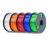 SUNLU 5KG Filamento PLA+ 1.75mm, Filamento per Impresoras 3D PLA Plus, Filamento PLA Plus Resistente, 1kg por Carrete, 5 Rollos, Transparente Blanco+Transparente (Rojo+Azul+Verde+Amarillo)