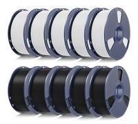 SUNLU Filamento PLA de 10 kg, multicolor, para impresora 3D, 1,75 mm +/- 0,02 mm, fácil de usar, apto para principiantes, bobina de 1 kg, 10 unidades. (5 bobinas negras y 5 bobinas blancas)