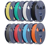 SUNLU Filamento PLA mate de alta velocidad, 0,25 kg x 8 filamentos de impresora PLA 3D mate liso, negro+blanco+gris+verde ment amarillo limón+naranja sol+rojo cerez azul cielo