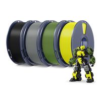 SUNLU Pack 4KG Filamento PLA+ 1.75mm, Filamento PLA Plus para Impresoras 3D, Resistente, Precisión +/- 0.02mm, Negro+Verde Oliva+Gris+Amarillo