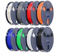 SUNLU Paquete de Filamento PLA Multicolor, Filamento PLA de 1.75mm ±0.02mm, 2kg en Total, 8 Paquetes, 250g por Bobina, 8 Rollos de 0.25kg, Negro+Blanco+Gris+Transparente+Rojo+Azul Klein +Naranj Verde