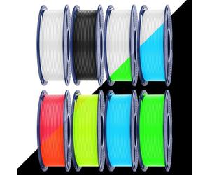 SUNLU PETG Filament Glow in the Dark, Paquete de Filamentos para Impresora 3D, Filamento alta Resistencia, 250g Bobina, 8 Rollos, (petg Negro Blanco con 6 carretes in Glowing Azul/Verde/Rojo/Amarillo)