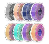 SUNLU Silk PLA PLUS Filamento Paquete, Seda Brillante 1.75mm para Impresora 3D, 360° Revela Colores Variados, Carrete de 0,25kg, Filamento Silk de Dos colores*5, Silk de Tres colores*3, 2kg en Total