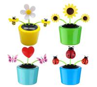 Sunmeit 4 Piezas de Juguetes de Abeja y Girasol Danzantes con Energía Solar, Bailarina con Cabeza de Bobblehead para Decoración del Hogar, la Oficina y el Automóvil