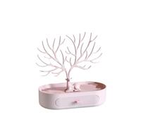 Sunmeit Antlers - Soporte de exhibición de joyas con cajones, organizador de collares, aretes, soporte de exhibición de joyas, estante de joyería de ciervo, color rosa