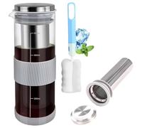 Sunmeit Cafetera de Infusión en Frío, Jarra de Vidrio con Filtro de Acero Inoxidable de 800 Ml y Cepillo para Tazas, Jarra de Infusión en Frío para Té de Frutas