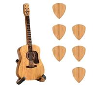 Sunmeit Caja de Madera para Púas de Guitarra con Soporte: 6 Púas de Guitarra Únicas, Minicaja de Almacenamiento para Guitarristas, Grabado de Músicos