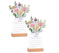 Sunmeit Calendario de escritorio 2024 de flores florecientes con base de madera, calendario de escritorio floral creativo, calendario de escritorio 2024 hermosas flores