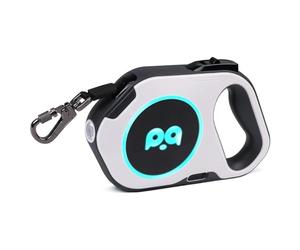 Sunmeit Correa retráctil para perro con luz LED recargable, cinta de nailon resistente de 16 pies para paseos nocturnos de hasta 88 libras, color blanco