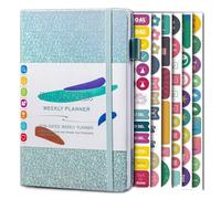 Sunmeit Cuaderno de papel A5 con correa elástica y pegatinas para diario, color azul