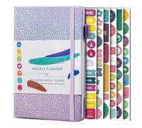 Sunmeit Cuaderno de papel A5 con correa elástica y pegatinas para diario, color morado