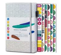 Sunmeit Cuaderno de papel A5 con correa elástica y pegatinas para diario, color plateado