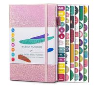 Sunmeit Cuaderno de papel A5 con correa elástica y pegatinas para diario, color rosa