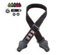 Sunmeit Guitarra Folk Guitarra EléCtrica Bajo Correa de AlgodóN Puro con PúA de Clavijero-Negro