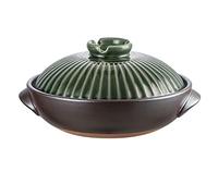 SUNMME Cazuela de Arcilla - Olla Caliente de cerámica Japonesa Donabe con Tapa y asa para cocinar en la Cocina, Loza Redonda Resistente al Calor (Color: latón, tamaño: 1,8 L) (Verde 0,7 L)