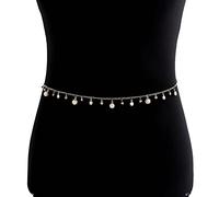 SUNMME Cinturón de cadena para mujer, cadena de cintura punk chapada en oro con colgante y circonita Figaro, cadena de cintura redonda blanca, 40 pulgadas (102 cm)