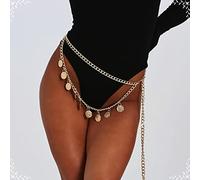 SUNMME Cinturón de cintura con borlas, cinturón formal para vestidos de noche, chapado en plata, moneda vintage de doble capa con borla larga, cadena para la cintura (oro a)