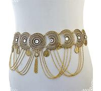 SUNMME Cinturón grande de diamantes de imitación para mujer, cinturón de cadena para mujer para jeans, chapado en plata, borlas huecas y monedas, cadena de cintura bordillo, circonita blanca redonda