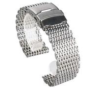 SUNMME Correa 18 mm 20 mm 22 mm 24 mm Correa de Malla de tiburón de Acero Inoxidable Correa Pulsera de Plata (Tamaño: 18 mm)
