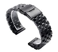 SUNMME Correa de reloj con eslabones sólidos de acero inoxidable plateado/negro de 22 mm y 20 mm, cierre plegable con reemplazo de seguridad para hombres (color: negro, tamaño: 20 mm)