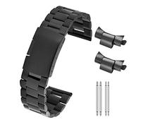 SUNMME Pulido Negro Correas de Reloj de Acero Inoxidable 18/20/22 mm de Ancho Cierre Plegable de Metal Correas de Repuesto (Color: Negro, Tamaño: 18 mm)