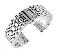 SUNMME Zilver Luxury Zilver Correa de Reloj de Acero Inoxidable sólido de 20/22/24 mm Botón pulsador Cierre Oculto Correa de Relojes Ajustable para Hombres Reemplazar Pulsera (Tamaño: 24 mm)