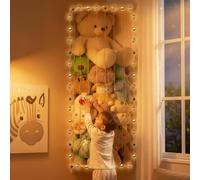 SUNMON Organizador Juguetes para Guarda Peluches, Almacenamiento Organizador Peluches, Juguetes de Peluche Montado Pared para Cuarto de Bebé, Sala de Estar (con Luces Navideñas)