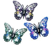 SUNNEKO Adornos de jardín de mariposa de metal grandes para exteriores, arte de pared de metal, decoraciones de mariposa grande para exteriores, cobertizo, vallas de patio, decoración de pared (3