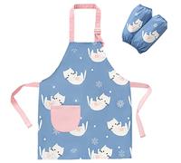SUNNEKO delantal niño,delantal niña cocina 8 a 12 años delantal y gorro para niños Impermeable Infantil con Bolsillos para Niños Niñas Ajustable de Artista Chef Cocina Hornear Pintura Artesanía