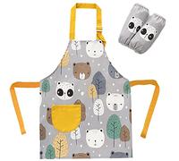 SUNNEKO delantal niño,delantal niña cocina 8 a 12 años delantal y gorro para niños Impermeable Infantil con Bolsillos para Niños Niñas Ajustable de Artista Chef Cocina Hornear Pintura Artesanía