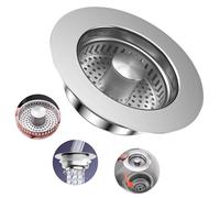 SUNNIFLY 3 en 1 Filtro Fregadero Cocina, Pop-up Acero Inoxidable Tapón Fregadero Cocina, con Barandilla a Prueba de Atascos, Apertura de 75 a 86mm