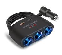 SUNNIFLY 5 en 1 Adaptador Mechero Coche a Enchufe, 120W Cargador Coche con 3 Puertos Mechero+1 Puerto USB+1 Conector PD para Coches 12V/24V