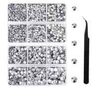 SUNNIFLY 6500 pcs Diamantes para Manualidades,set Mixto de 5 Tamaños con Pinzas,Material de Resina,Blanco