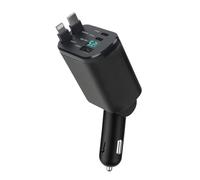SUNNIFLY Adaptador Cargador Coche 5 en 1, 66W Cargador Rápido Mechero Coche, 2 Cables Retráctiles Tipo C, Compatible con iPhone, Huawei, Samsung, iWatch, Airpods