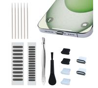 SUNNIFLY Kit de Limpieza Móvil, Compuesto por USB C, Tapón Antipolvo para Altavoz, Bastoncillo de Algodón, Cepillo y Clip para iPhone Serie 15