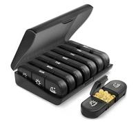 SUNNIFLY Pastillero Semanal, Pastillero Semanal 3 Tomas, 21 Compartimentos, Organización Precisa de Medicamentos, Portátil (Negro)