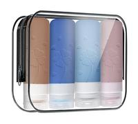 SUNNIFLY Un Juego de 4 Botellas de Viaje, Travel Essentials，Botes para gel y Champu，Contenedores de Viaje de 90ml de Silicona，Regalos para Viajeros，Botella de Viaje con Etiqueta