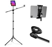 SUNNINGUP - Soporte de micrófono de suelo con trípode ajustable, soporte para tableta/teléfono móvil de 4.7 a 13 pies, adecuado para actuación, canto, discurso y grabación