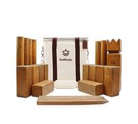 SunNordic Kubb Juego de Lanzamiento Vikingo, Juego de ajedrez Sueco de Madera de Caucho, Incluye Bolsa de Lona e Instrucciones de Juego, Juego Kubb Yard para Adultos (Amarillo-marrón)