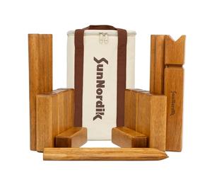 SunNordik Kubb Juego de lanzamiento vikingo, juego de ajedrez sueco hecho de madera de caucho de alta calidad, incluye bolsa de lona e instrucciones de juego, juego robusto de Kubb Yard para niños y