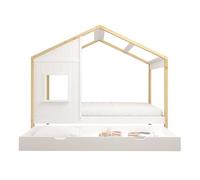 Sunny Beau Cama Cabana con Cajon, Marron/Blanco | Cama Infantil - Colchon hibrido 90x200 Incluido (14 cm, Espuma hibrida, Funda de Poliester) | Dimensiones totales: 208 x 97 x 171 cm