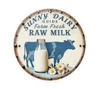 Sunny Dairy Farm Fresh Raw Milk - Placa de metal redonda rústica