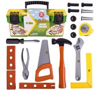 Sunny Days Entertainment John Deere Caja de Herramientas de Lujo de 18 Piezas - Juego de construcción con Cinta métrica y más Herramientas