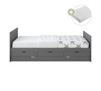 Sunny Eli Cama nido con 3 cajones, gris | Cama doble - Colchon hibrido de 90 x 200 incluido (14 cm, espuma hibrida, funda de poliester) | Dimensiones totales: 206 x 97 x 75 cm