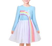 Sunny Fashion Vestido para niña Azul Arco Iris Lentejuela Estrella Pascua de Resurrección Conejo Conejito La Caza del Huevo 5 años