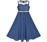 Sunny Fashion Vestido para niña Clásico Azul Gasa Dama de Honor Maxi Pelota Vestido 8 años