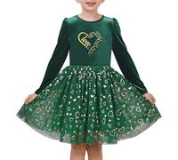 Sunny Fashion Vestido para niña Esmeralda Terciopelo Oro Brillante Corazón Amor Navidad San Enamorado Fiesta Invierno 8 años