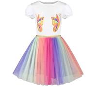 Sunny Fashion Vestido para niña Mariposa Dorado Cinturón Arco Iris Multicolor Tul Soplo Princesa 5 años