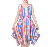 Sunny Fashion Vestido para niña Multicolor Tie Dye Rayado Hanky Hem Acuarela Fiesta Playa 7 años